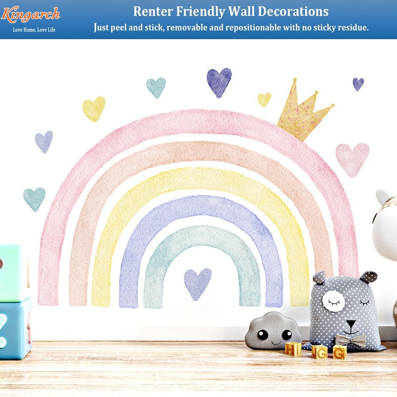 Kingarch Large Watercolor Rainbow Wall Decals, Boho Queen Peel and Stick Fabric Nursery Wall Decor, Removable Home Room Wall Decor Murals Stickers for Kids Girls Toddler Bedroom Living Room Playroom - Image 4